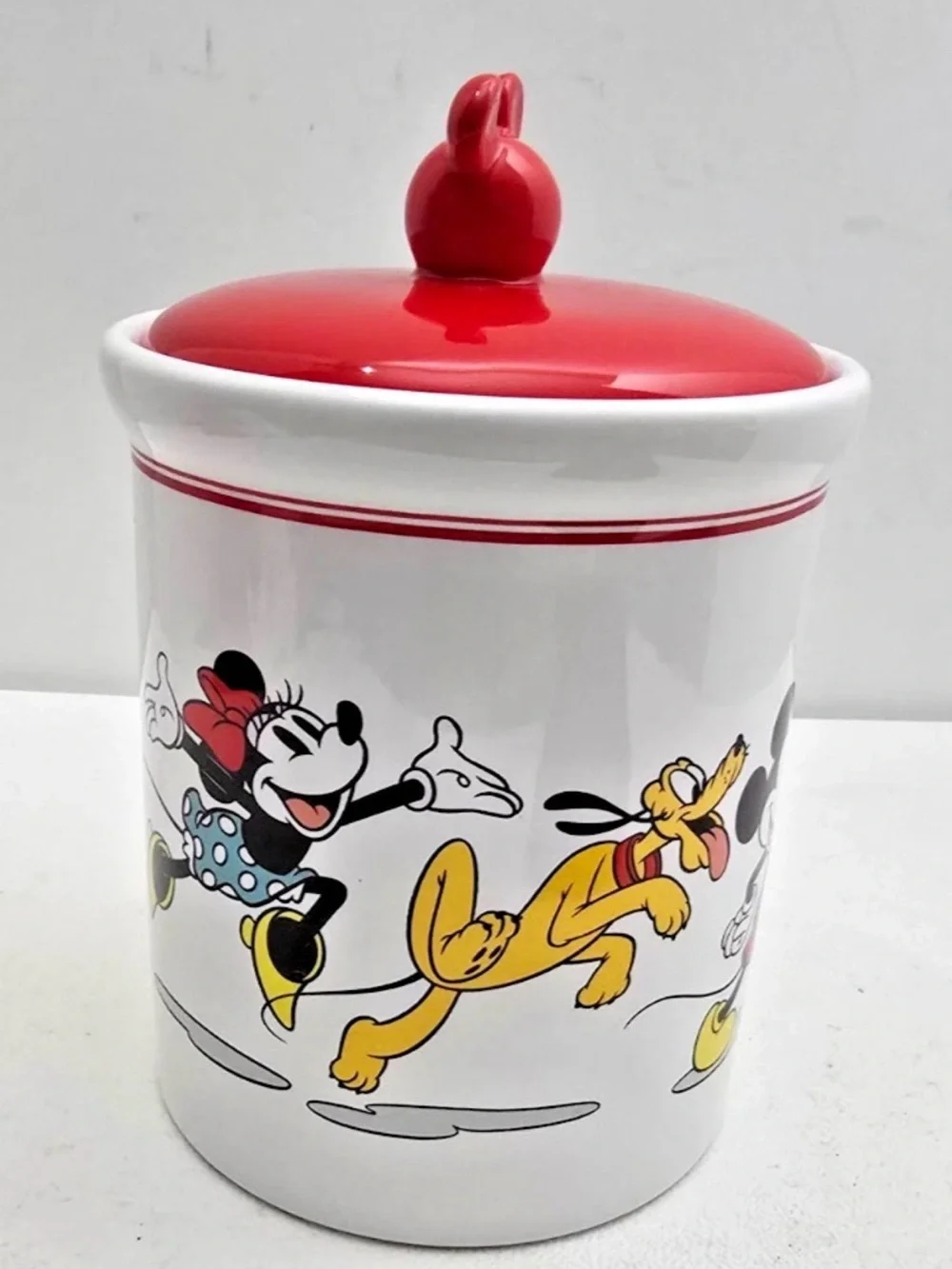 Like new Disney Mickey Mouse & Friends Cookie Jar Bright Red Mickey Ears lid